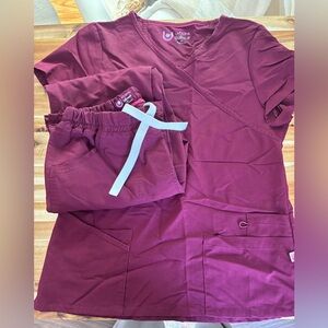 Urbane Ultimate maroon scrub top and bottom